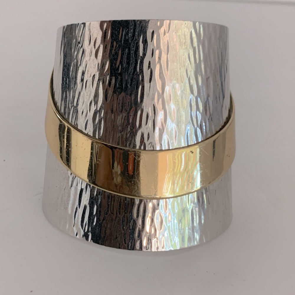 NAPIER Silver and Gold Tone Wide Cuff Bracelet
